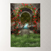 Aperturee - Roses Garden Grass Valentines Day Photo Backdrop